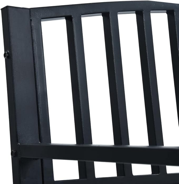 Black Powder-Coated Steel Garden Bench 47.2 Inch Long Durable Outdoor Seating for Patio Balcony Backyard with Spacious Backrest Industrial Style Weather Resistant Furniture