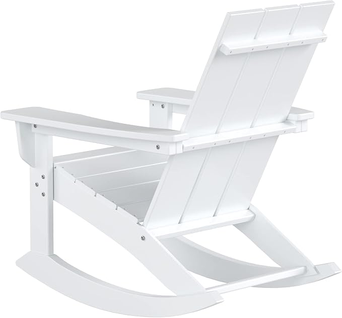 WestinTrends Ashore Patio Rocking Chairs Set of 4, All Weather Poly Lumber Plank Adirondack Rocker Chair, Modern Farmhouse White Rocking Chairs for Porch Garden Backyard and Indoor