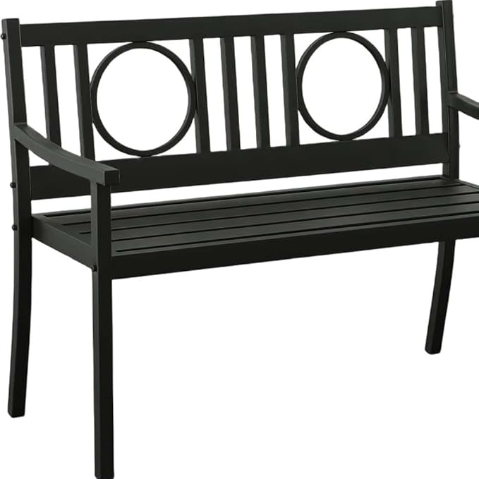 HomeRoots 45" Black Metal Geometric Back Garden Patio Bench