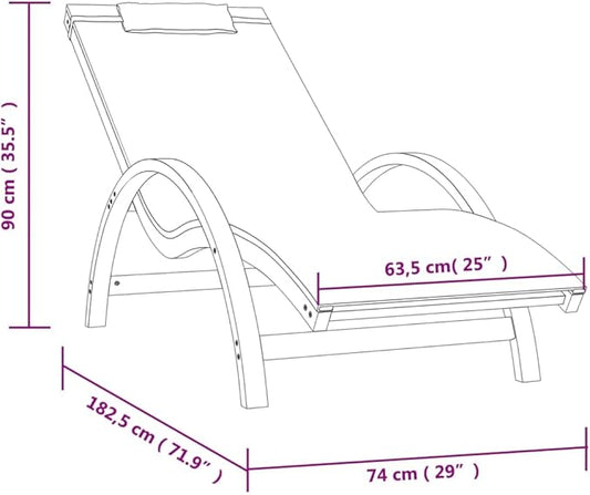 Sun Lounger Grey Textilene Standard Foldable Outdoor Chaise Lounge Chair, Solid Poplar Wood Frame, Adjustable Recliner for Patio Garden Poolside, 29.1 x 71.9 x 35.4 in