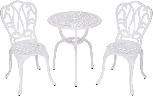 3 Piece Bistro Set,Outdoor Patio Set,Anti-Rust Cast Aluminum Bistro Table Set for Park Yard Front Porch Furniture(New White)…