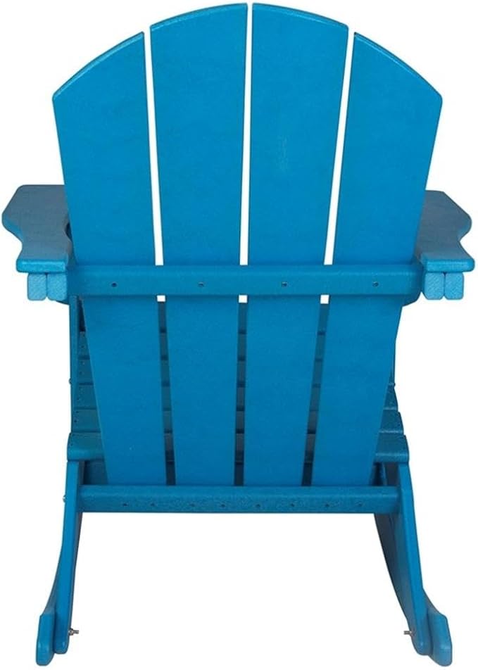 Costaelm Outdoor Adirondack Chair, All Weather Resistant Classic Balcony Chair and Fire Pit Chairs, Adirondack Plastic Outdoor Porch Furniture Rocking Chair High Back HDPE Poly Lumber, Pacific Blue