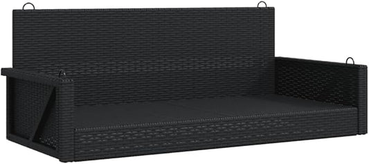 Black PE Rattan Swing Bench 2 Seater with Powder-Coated Steel Frame for Outdoor Relaxation and Garden Bench Use