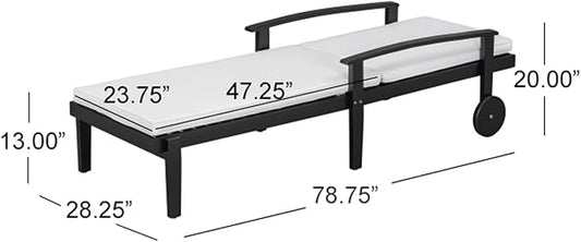 Outdoor Chaise Lounge Chair, Pool Lounge Chairs with Wheels, 5-Position Adjustable Backrest & Wood Frame, Patio Lounge Chair for Pool Poolside Sunbathing Backyard Beach (Black White)