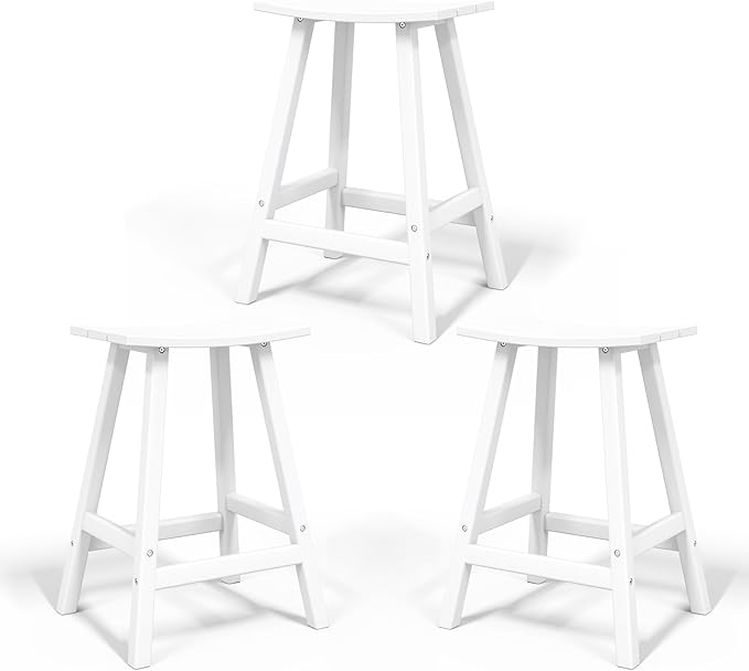 Costaelm All-Weather Bar Stools Set of 3, 29" Height Outdoor Bar Stools, Adirondack Poly Patio Bar Stool for Patio, Deck, Kitchen Counter and Garden, White