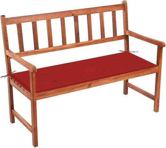 vidaXL Solid Acacia Wood Patio Bench with Red Cushion - Outdoor Garden Lounge Seat for Patio/Garden/Deck, ic 47.2"