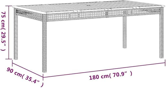 Large Rectangular Garden Table, Outdoor PE Rattan Dining Table for 6, Weather-Resistant Patio Furniture for Backyard, Balcony and Terrace, Beige