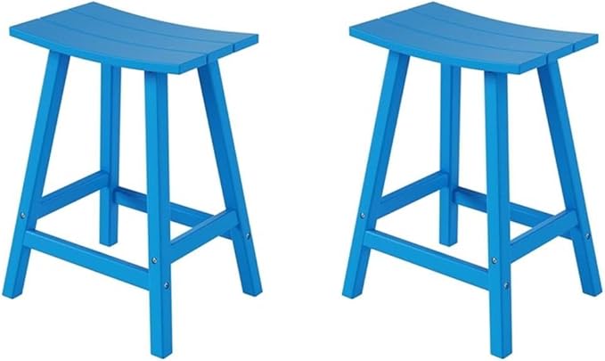 Costaelm All-Weather Bar Stools Set of 2, 24" Height Outdoor Bar Stools, Adirondack Poly Patio Bar Stool for Patio, Deck, Kitchen Counter and Garden, Pacific Blue