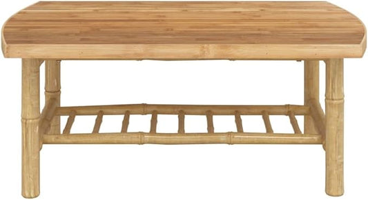 Natural Bamboo Garden Coffee Table Outdoor Durable Medium Size Rustic Modern Design for Patio Seating