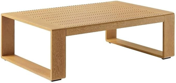 Modway Lirienne Aluminum Faux Wood Outdoor Coffee Table in Natural - 47 Inch Weather-Resistant Modern Rectangle Patio - Photo 1