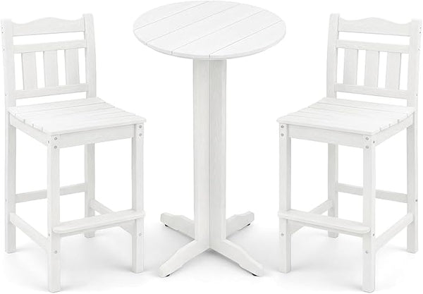 3-Piece Outdoor Bar Set, HDPE Adirondack Bar Height Chairs Set of 2 and Round Bar Table - Photo 1
