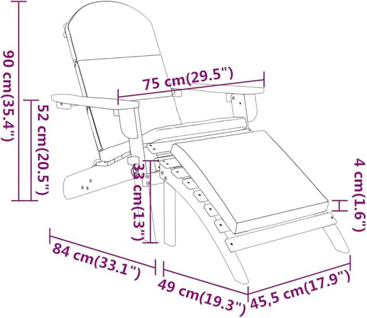 Adirondack Patio Chair with Footrest Solid Acacia Wood Foldable Outdoor Lounge Chair with Cushions Comfortable Design for Patio Garden Backyard Poolside Relaxation