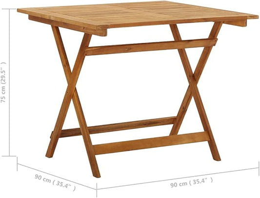 vidaXL Patio Table, 35.4"x35.4"x29.5", Solid Acacia Wood, Folding Design Weather-Resistant, Rustic Brown, Square-Shaped, Outdoor Furniture