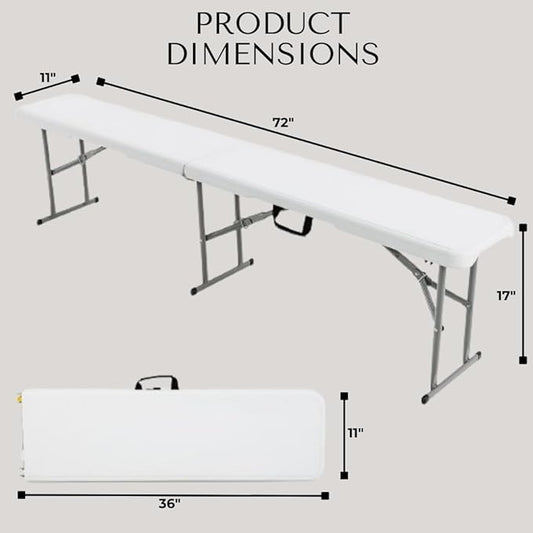 Plastic Folding Bench - Portable Bench Used for Indoor, Outdoor, Picnic, Party, Camping, Dining Seat, Garden Soccer Multipurpose Entertaining Activities, White (1, White, 6 Feet)