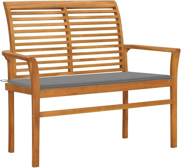 Teak Garden Bench 44.1x44.1x37 in Outdoor Patio Furniture with Grey Cushion, Solid Wood Park Bench for Porch, Front Yard or Backyard, Weather-Resistant Seating for Two