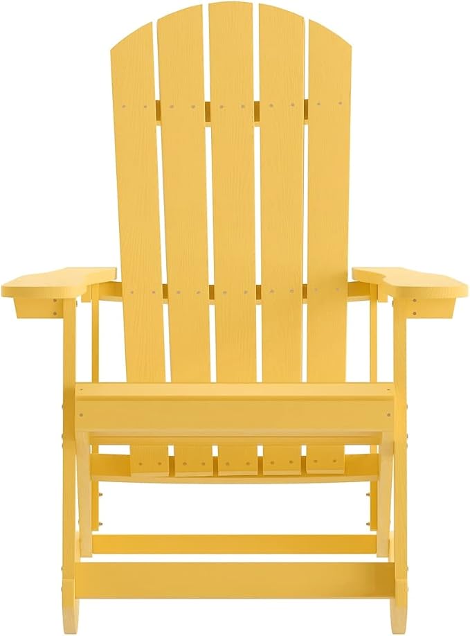 Flash Furniture Savannah Poly Resin Wood Adirondack Rocking Chair - All Weather Yellow Polystyrene - Stainless Steel Hardware - Set of 2