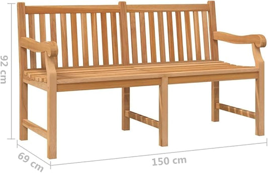 Light Brown Solid Teak Wood Garden Bench, Extra Heavy Durable Vintage Outdoor Seating for Patio, Weather Resistant Rustic Furniture with Spacious Design for 3 People, Easy
