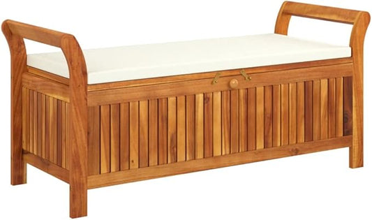 Garden Bench Deck Bench Patio Storage Bench with Cushion 49.6" Solid Wood Acacia