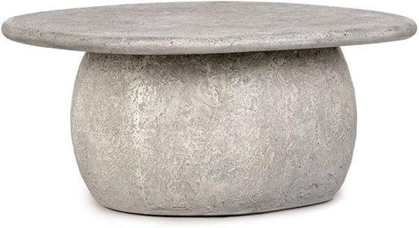 Pemberly Row 42-Inch Round Outdoor Coffee Table, Light Gray Concrete Stone, Plinth-Style Base, Smooth Finish - Photo 1