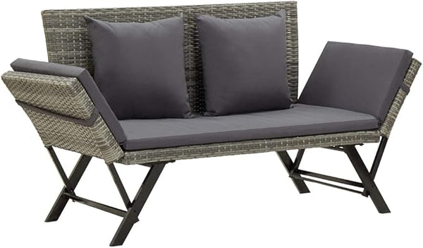 Garden Bench Deck Bench Patio Bench with Cushions 69.3" Gray Poly Rattan - Photo 1