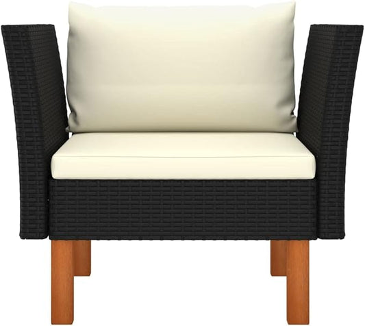Outdoor Patio Sofa 25.4x28.5x26.4 in, Black PE Rattan, Removable Cushions, Steel Frame, Eucalyptus Legs, Garden Lounge Chair