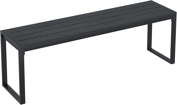 VICLLAX 3-Person Outdoor Bench 53" Long Garden Bench Metal Frame Backless Porch Patio Bench, Black