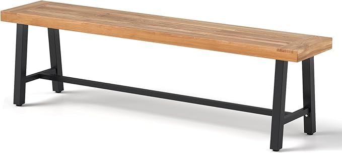 Outdoor Bench Garden Bench, 63" Backless Acacia Wood Bench with Heavy-Duty Metal Legs, Patio Dining Bench Front Porch Benches for Outside, Yard & Garden