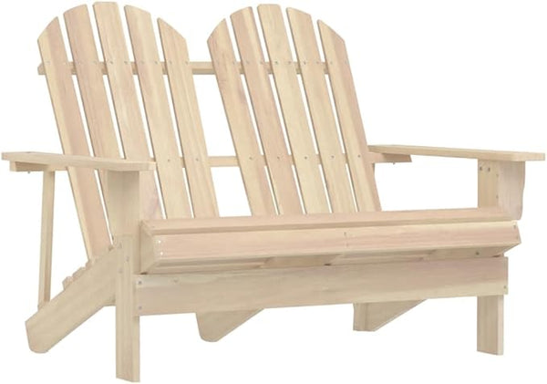 Solid Fir Wood Ergonomic Adirondack Chair 2-Seater Natural Finish Outdoor Patio Furniture Durable Weather Resistant - Photo 1