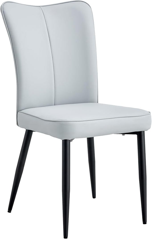 Modern Dining Chairs,Pu Upholstered Leather Chair and Sturdy Metal Legs,Comfortable Ergonomic Large Backrest Design,Applicable to Front Porch,Outdoor Lounge,Garden,Reception Room,Patio,LightGray-PU