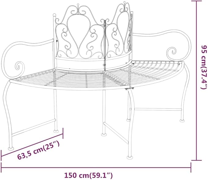 Wrap-Around Design Metal Tree Bench, Outdoor Seating for Garden/Patio/Yard, 59.1" Black Steel,-308
