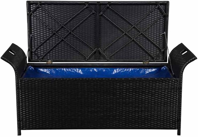 Garden Bench Deck Bench Storage Bench with Cushion 54.3" Poly Rattan Black