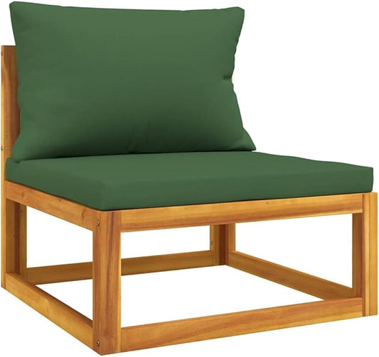 Garden Sofa Set, Natural Acacia Wood, Green Cushions, Modular Outdoor Seating for Patio Balcony Backyard