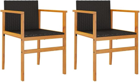 Patio Chairs 2 pcs Black Poly Rattan&Solid Wood Sillas para Patio Lawn Chairs for Dining Table Garden Chair for Picnic Study Courtyard Living Room