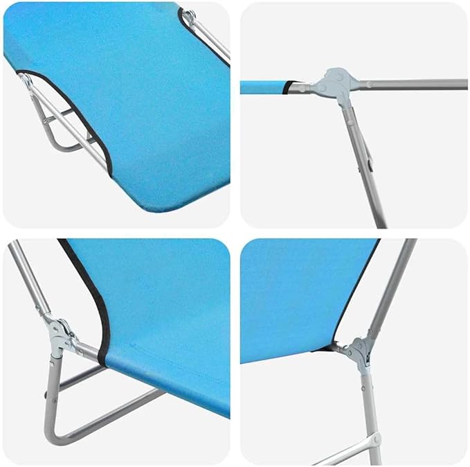 Folding Blue Outdoor Chaise Lounge Set of 2, 72 x 22 x 9 in Powder-Coated Steel, Adjustable Backrest, Lightweight Beach Lounge Chair for Patio Poolside Garden