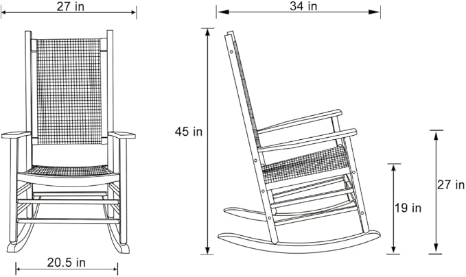 Shine Company Hampton Porch Rocker, High Back Wood Rocking Chair, Rattan Backrest & Seat, White