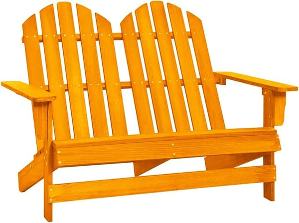 Orange Solid Fir Wood Large Durable 2-Seater Adirondack Chair for Outdoor Patio Garden Rustic Comfortable Ergonomic - Photo 1