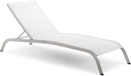 Modway Savannah Outdoor Patio Mesh Chaise Lounge Chair in White 25 x 76.5 x 12