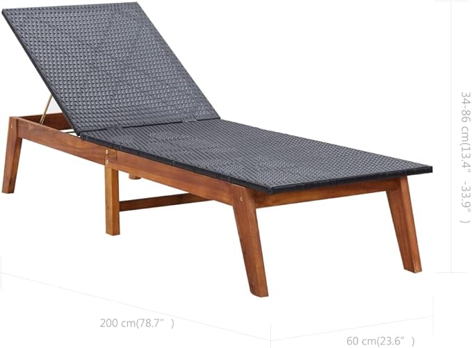Cushioned Chaise Lounge Set, Adjustable Lounge Chairs for Outdoor Patio, Pool, Garden, Sun Lounger with Cushion, Poly Rattan and Solid Acacia Wood