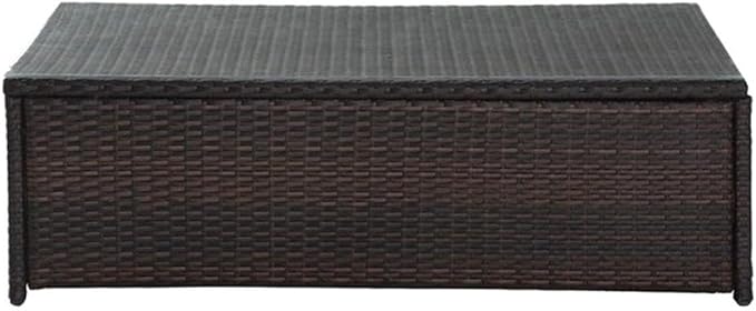 Pemberly Row 44" Glass Top Patio Coffee Table, Brown Finish, Outdoor Resin Wicker with Steel Frame, Tempered Glass Top, UV-Resistant, Stylish Outdoor Coffee Table for Patio or Garden Use