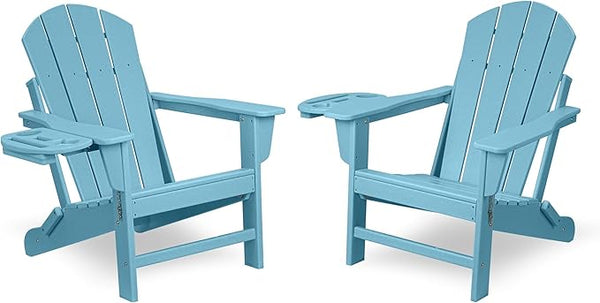 FOOWIN Folding Adirondack Chair Set of 2, HDPE Adirondack Chairs with Cup Holder - Photo 1