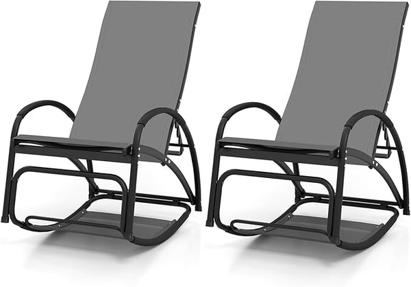 Giantex 2-in-1 Outdoor Rocking Chairs of 2, Convertible Lounge Chair with 4-Position Adjustable Backrest - Photo 1