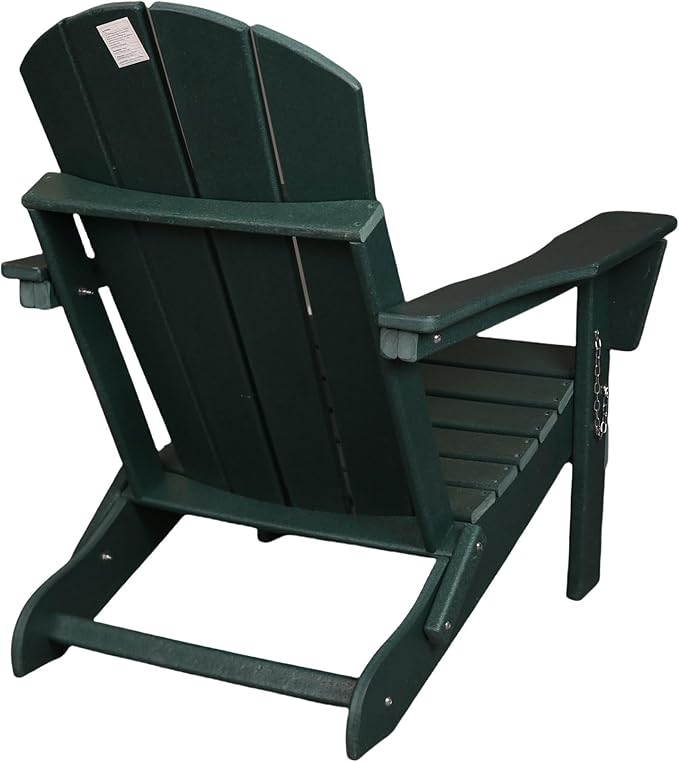 Folding Adirondack Chair, All-Weather Fire Pit Chairs, Oversized All Weather Resistant Outdoor Adirondack Chair for Firepit Area BBQ Beach Deck Garden Lawn Backyard Pool (Dark Green)