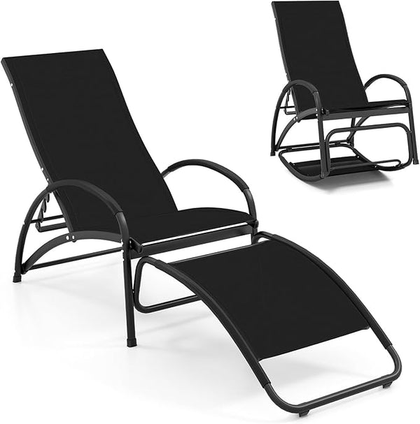 Giantex 2-in-1 Outdoor Rocking Chair, Convertible Lounge Chair with 4-Position Adjustable Backrest, Curved Armrests - Photo 1