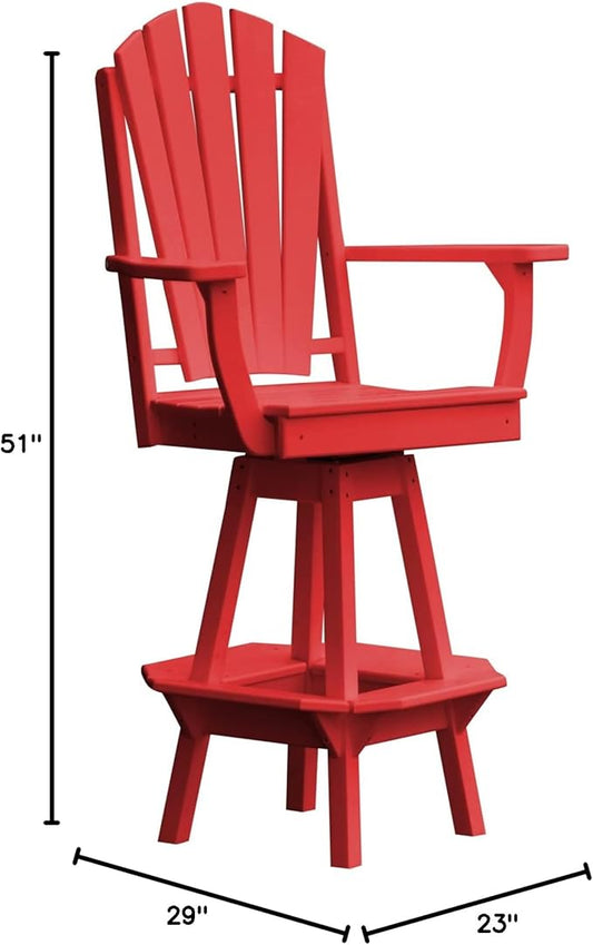 Poly Lumber Adirondack Swivel Bar Chair with Arms, Bright Red