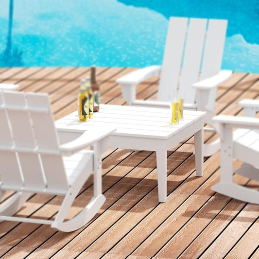 WestinTrends Ashore Outdoor Coffee Table, 32 Inch All Weather Poly Lumber Adirondack Patio Coffee Table Square Low Table, White