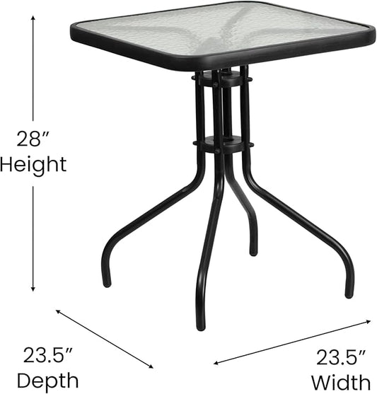 EMMA + OLIVER 23.5" Square Tempered Glass Metal Table