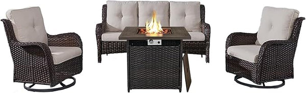 Belord 4 Piece Patio Wicker Furniture Set, Outdoor Swivel Rocker Chairs - Photo 1