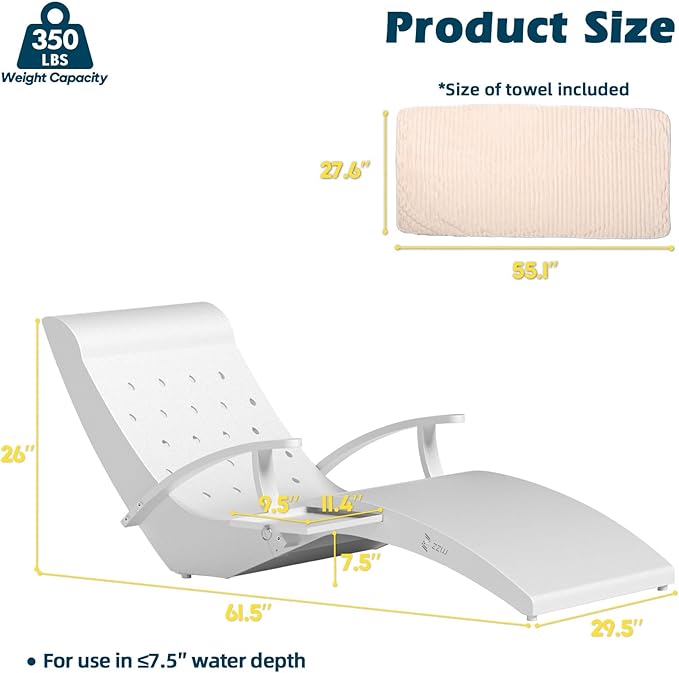 in Pool Lounge Chairs Aluminum, Fade Resistant Patio Chaise Sun Tanning Lounge Chair with Tray & Towel Ledge Lounger Outdoor for Backyard Poolside Deck Wading Area 1PCS