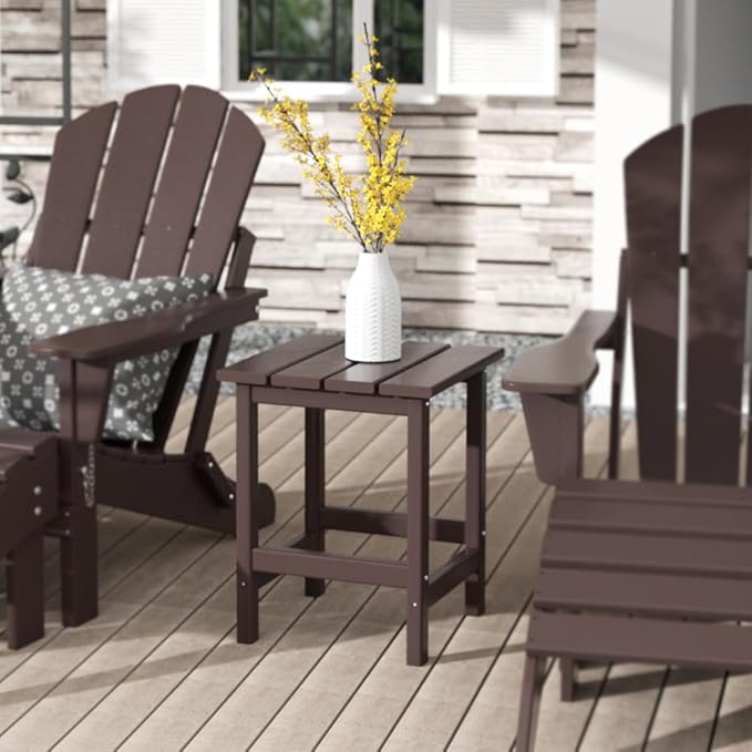 Costaelm Square Outdoor Side Tables, Adirondack Patio Tables for Outside, HDPE Patio End Table Weather Resistant, Balcony Table for Pool, Seaside, Backyard, Porch, Indoor Companion, Dark Brown