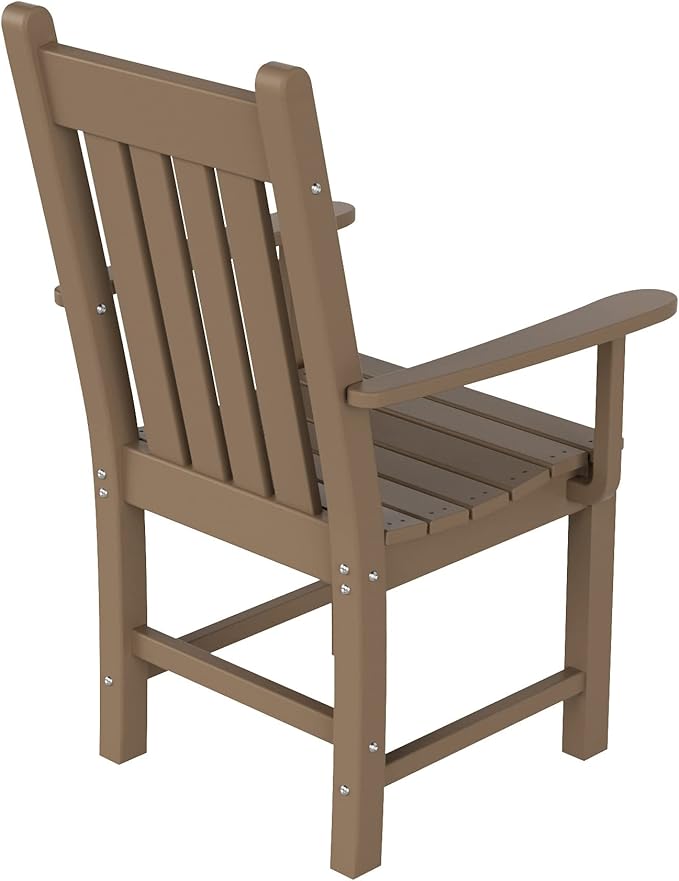 WestinTrends Malibu Classic Outdoor Dining Chairs with Arms, All Weather Poly Lumber Adirondack Patio Chairs Restaurant Bistro Chairs Support 350 LBS, Arched Backrest and Curved Seat, Weathered Wood
